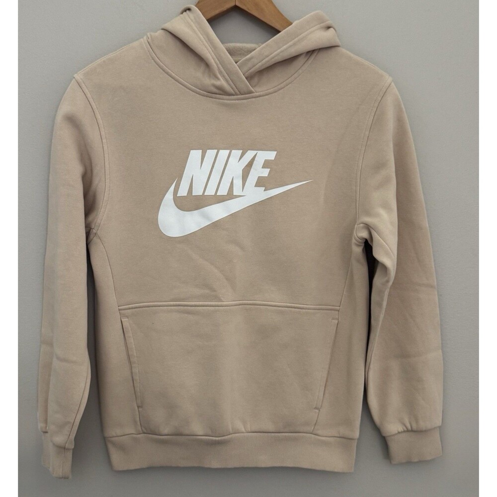 Nike YLG Neutral Beige Logo Hoodie Kangaroo Pocket
